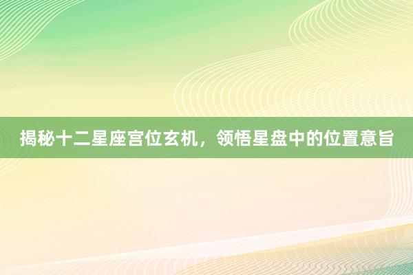 揭秘十二星座宫位玄机，领悟星盘中的位置意旨